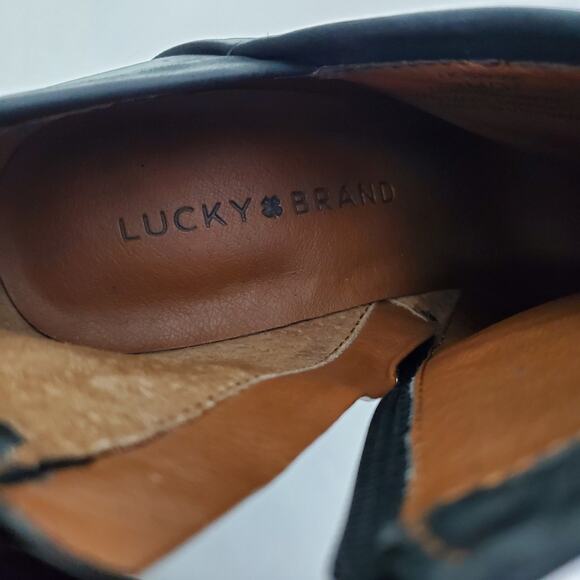 Lucky Brand Women's Size 7M Salza Black Leather Ankle Booties Block Cutout - Picture 8 of 10